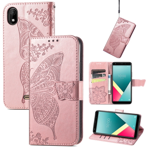

Butterfly Love Flowers Embossed Horizontal Flip Leather Case with Holder & Card Slots & Wallet & Lanyard For Wiko Y61(Rose Gold)
