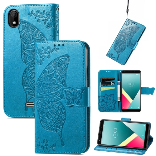 

Butterfly Love Flowers Embossed Horizontal Flip Leather Case with Holder & Card Slots & Wallet & Lanyard For Wiko Y61(Blue)