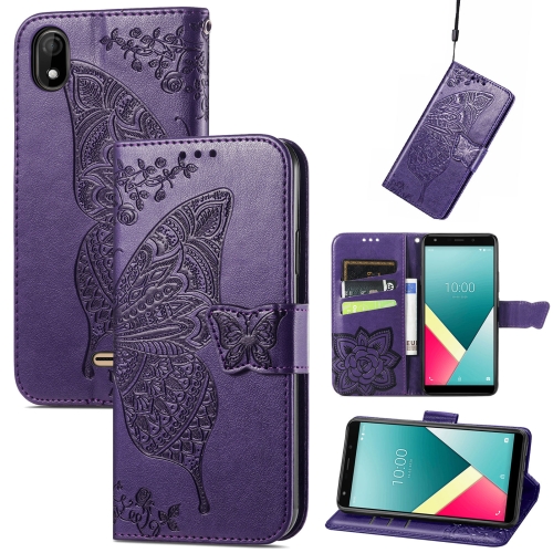

Butterfly Love Flowers Embossed Horizontal Flip Leather Case with Holder & Card Slots & Wallet & Lanyard For Wiko Y61(Dark Purple)