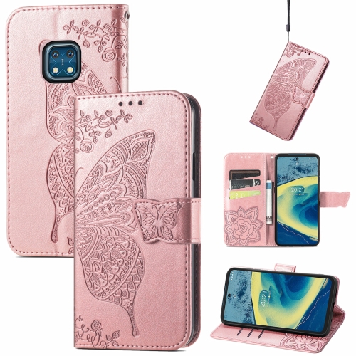 

Butterfly Love Flowers Embossed Horizontal Flip Leather Case with Holder & Card Slots & Wallet & Lanyard For Nokia XR20(Rose Gold)