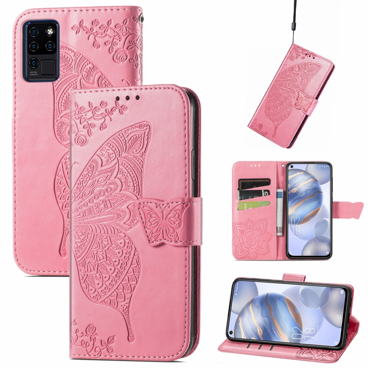 

Butterfly Love Flowers Embossed Horizontal Flip Leather Case with Holder & Card Slots & Wallet & Lanyard For Oukitel C21(Pink)