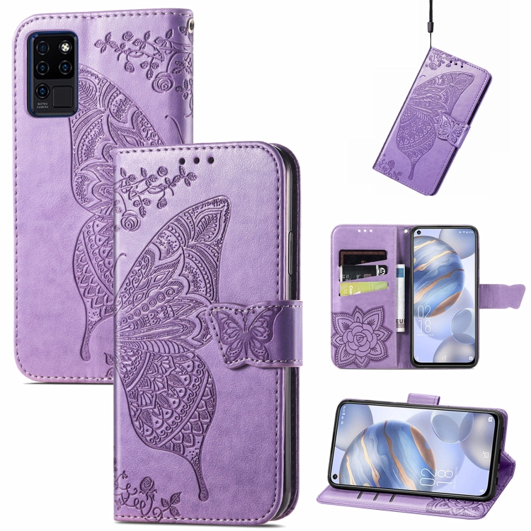 

Butterfly Love Flowers Embossed Horizontal Flip Leather Case with Holder & Card Slots & Wallet & Lanyard For Oukitel C21(Light Purple)