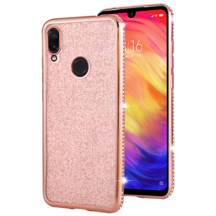 

For Xiaomi Redmi Note 7 Diamond Encrusted Flash Powder TPU Case(Rose Gold)