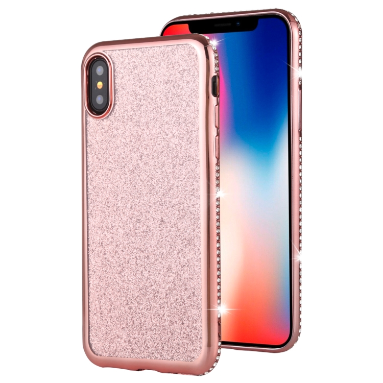 

For iPhone XS / X Diamond Encrusted Flash Powder TPU Case(Rose Gold)