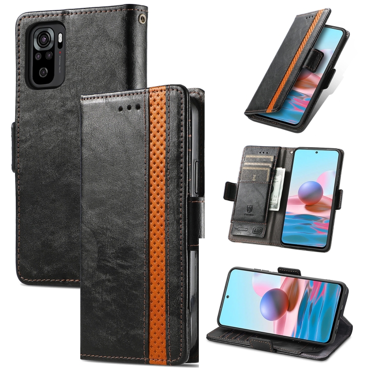 

For Xiaomi Redmi Note 10 CaseNeo Business Splicing Dual Magnetic Buckle Horizontal Flip PU Leather Case with Holder & Card Slots & Wallet(Black)