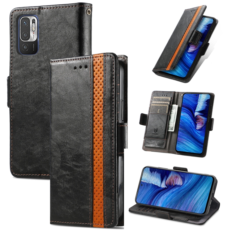 

For Xiaomi Redmi Note 10 5G CaseNeo Business Splicing Dual Magnetic Buckle Horizontal Flip PU Leather Case with Holder & Card Slots & Wallet(Black)