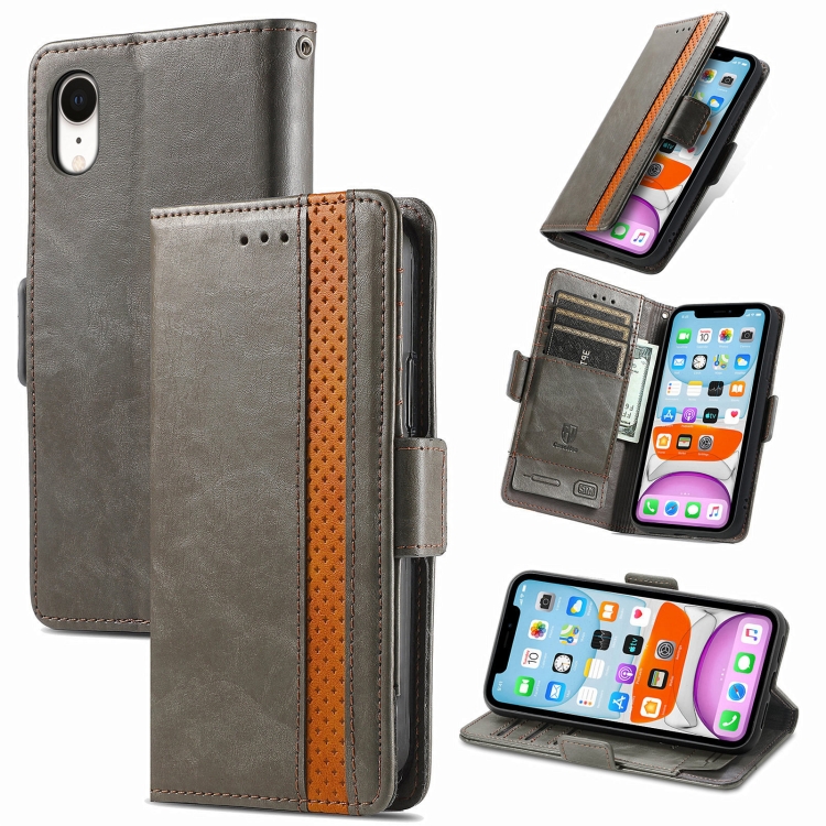 

CaseNeo Business Splicing Dual Magnetic Buckle Horizontal Flip PU Leather Case with Holder & Card Slots & Wallet For iPhone XR(Grey)