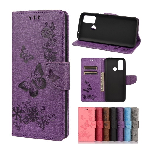

Vintage Embossed Floral Butterfly Pattern Horizontal Flip Leather Case with Card Slot & Holder & Wallet & Lanyard For Wiko Power U30(Purple)