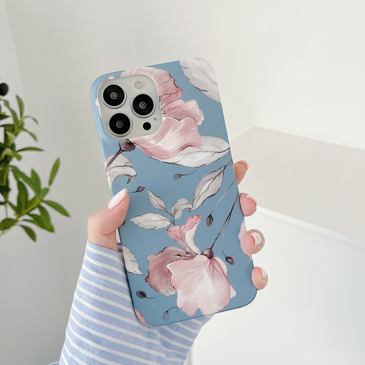

Matte Flowers Pattern Shockproof Protective Case For iPhone 13 Pro(Blue Background Flower)