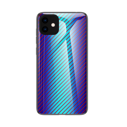 

Gradient Carbon Fiber Texture TPU Border Tempered Glass Case For iPhone 11(Blue Fiber)