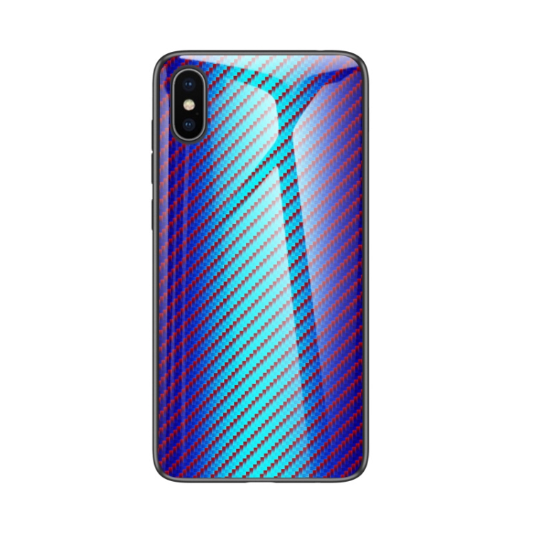 

Gradient Carbon Fiber Texture TPU Border Tempered Glass Case For iPhone X / XS(Blue Fiber)