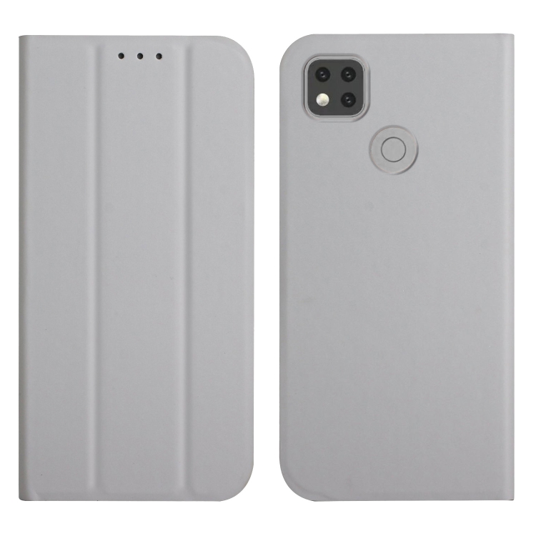

For Xiaomi Redmi 9C 3-Folding Ultrathin Skin Feel Magnetic Solid Color Horizontal Flip Leather Case with Holder(Grey)