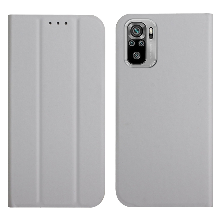 

For Xiaomi Redmi Note 10 3-Folding Ultrathin Skin Feel Magnetic Solid Color Horizontal Flip Leather Case with Holder(Grey)