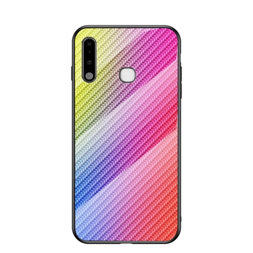 

For Samsung Galaxy A70e Gradient Carbon Fiber Texture TPU Border Tempered Glass Case(Colorful Fiber)