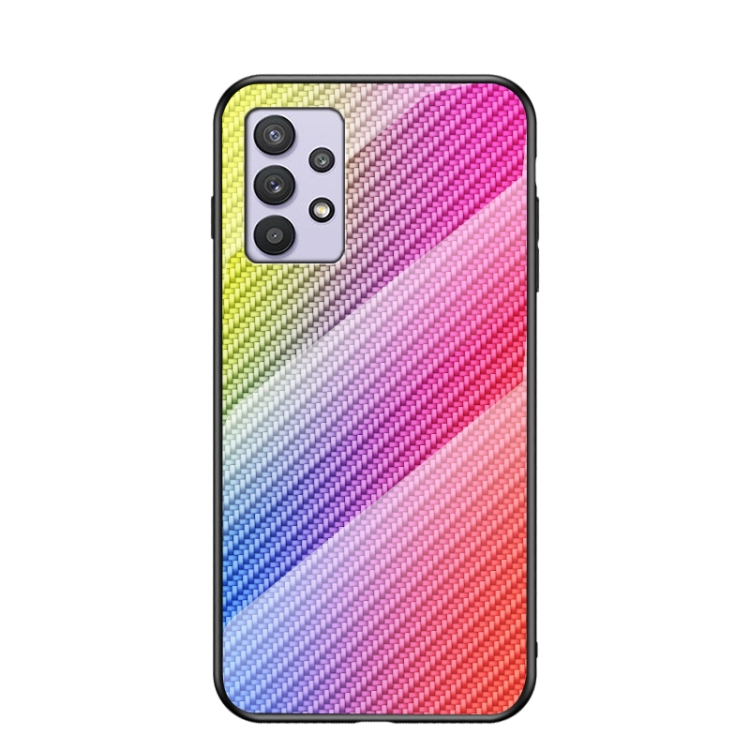 

For Samsung Galaxy A32 Gradient Carbon Fiber Texture TPU Border Tempered Glass Case(Colorful Fiber)