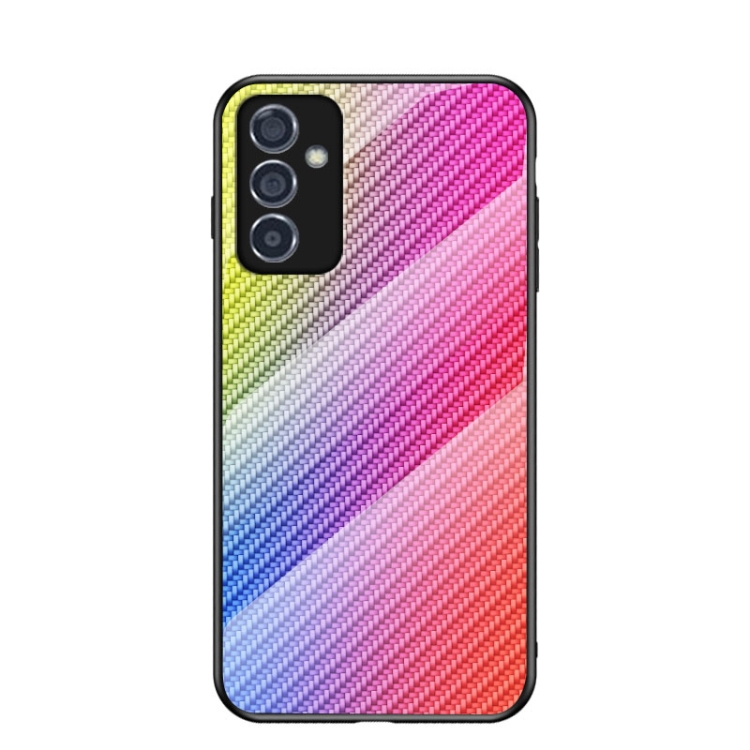 

For Samsung Galaxy A82 Gradient Carbon Fiber Texture TPU Border Tempered Glass Case(Colorful Fiber)