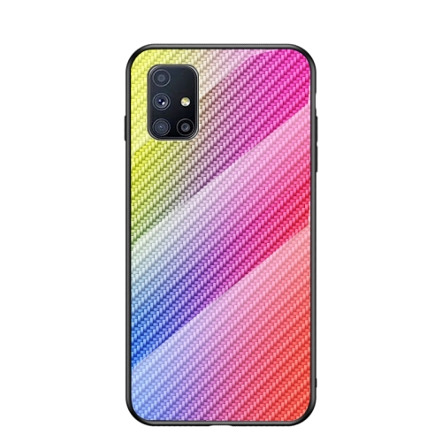 

For Samsung Galaxy M51 Gradient Carbon Fiber Texture TPU Border Tempered Glass Case(Colorful Fiber)