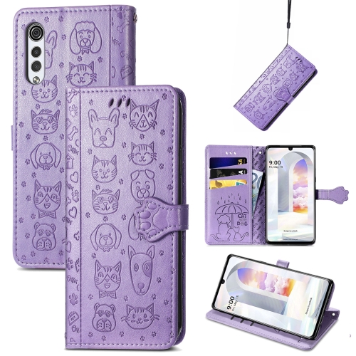 

For LG Velvet 2 Pro Lovely Cat and Dog Embossing Pattern Horizontal Flip Leather Case , with Holder & Card Slots & Wallet & Cartoon Clasp & Lanyard(Purple)