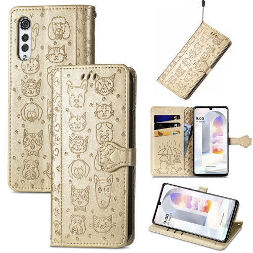 

For LG Velvet 2 Pro Lovely Cat and Dog Embossing Pattern Horizontal Flip Leather Case , with Holder & Card Slots & Wallet & Cartoon Clasp & Lanyard(Gold)