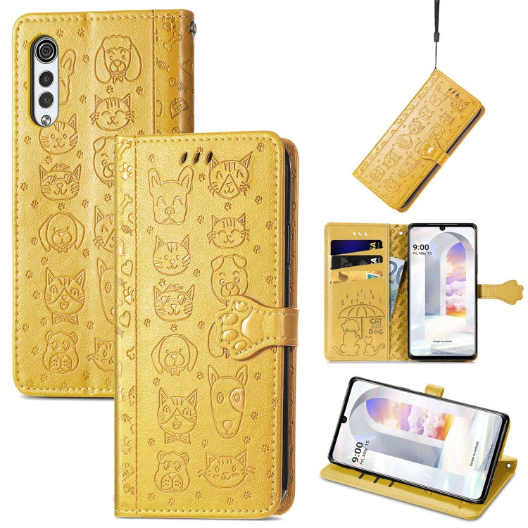

For LG Velvet 2 Pro Lovely Cat and Dog Embossing Pattern Horizontal Flip Leather Case , with Holder & Card Slots & Wallet & Cartoon Clasp & Lanyard(Yellow)