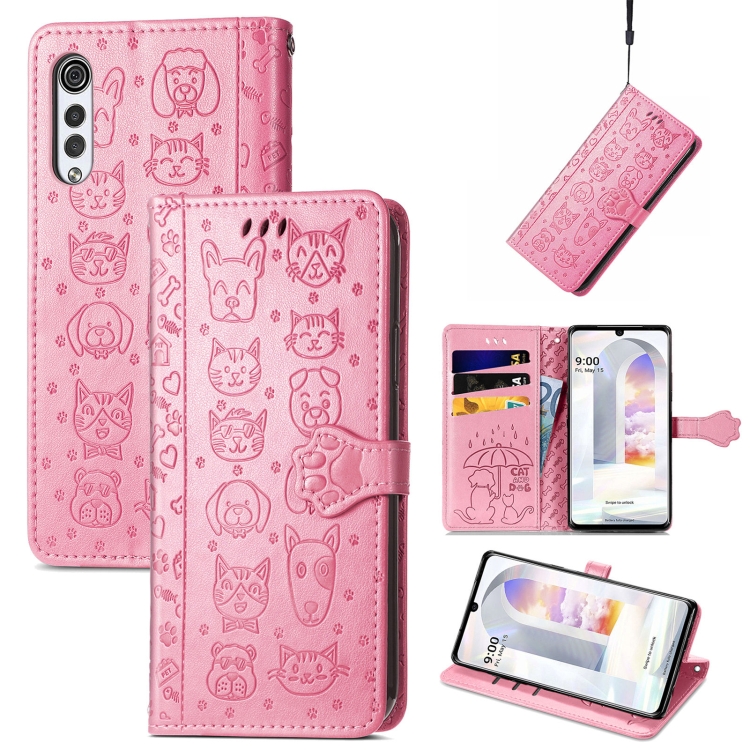 

For LG Velvet 2 Pro Lovely Cat and Dog Embossing Pattern Horizontal Flip Leather Case , with Holder & Card Slots & Wallet & Cartoon Clasp & Lanyard(Pink)