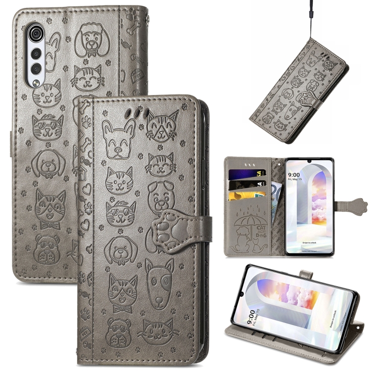 

For LG Velvet 2 Pro Lovely Cat and Dog Embossing Pattern Horizontal Flip Leather Case , with Holder & Card Slots & Wallet & Cartoon Clasp & Lanyard(Grey)