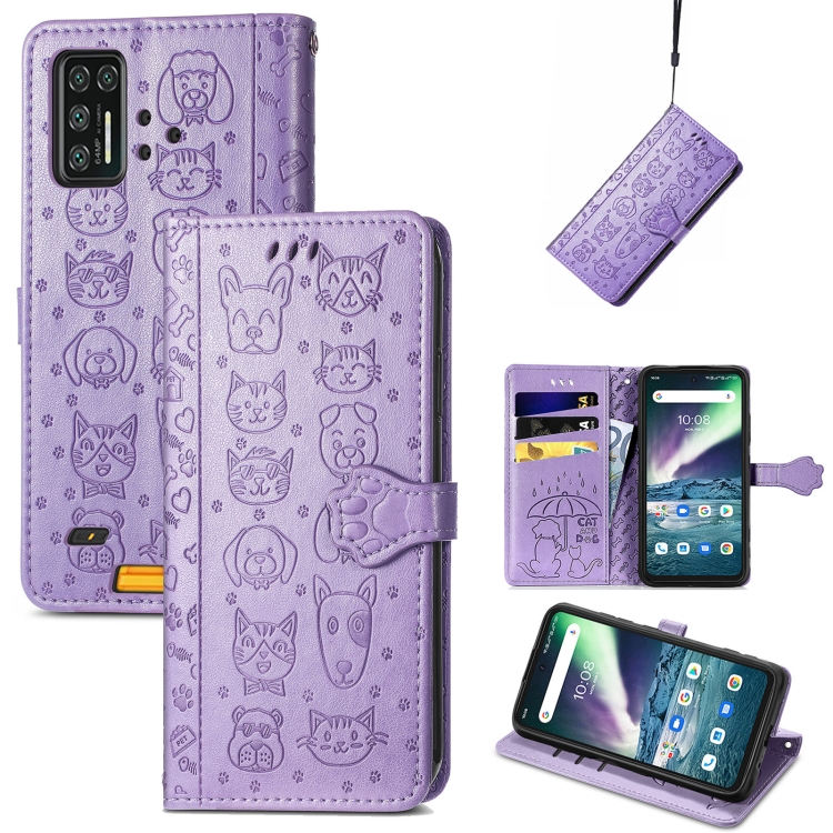 

For UMIDIGI Bison GT Lovely Cat and Dog Embossing Pattern Horizontal Flip Leather Case , with Holder & Card Slots & Wallet & Cartoon Clasp & Lanyard(Purple)