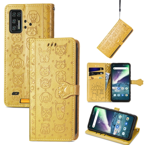 

For UMIDIGI Bison GT Lovely Cat and Dog Embossing Pattern Horizontal Flip Leather Case , with Holder & Card Slots & Wallet & Cartoon Clasp & Lanyard(Yellow)