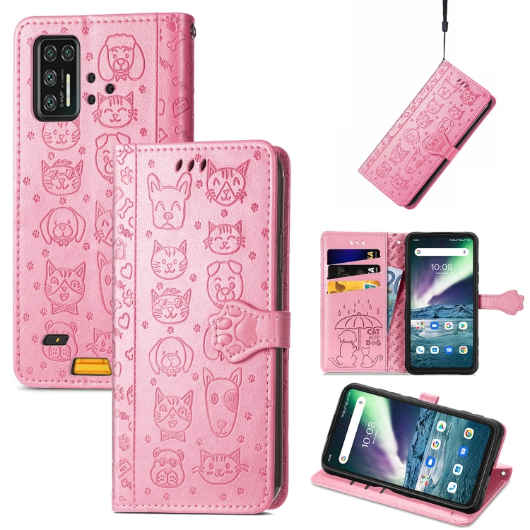 

For UMIDIGI Bison GT Lovely Cat and Dog Embossing Pattern Horizontal Flip Leather Case , with Holder & Card Slots & Wallet & Cartoon Clasp & Lanyard(Pink)