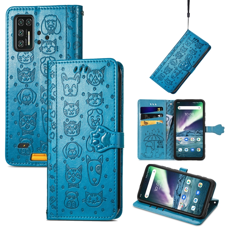 

For UMIDIGI Bison GT Lovely Cat and Dog Embossing Pattern Horizontal Flip Leather Case , with Holder & Card Slots & Wallet & Cartoon Clasp & Lanyard(Blue)