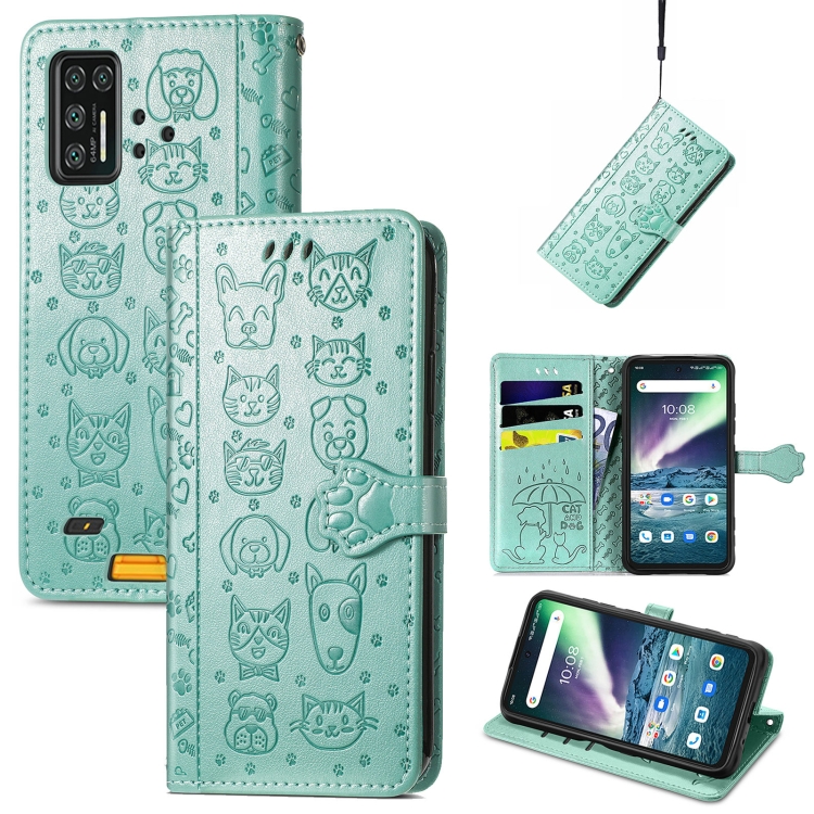

For UMIDIGI Bison GT Lovely Cat and Dog Embossing Pattern Horizontal Flip Leather Case , with Holder & Card Slots & Wallet & Cartoon Clasp & Lanyard(Green)