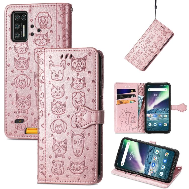 

For UMIDIGI Bison GT Lovely Cat and Dog Embossing Pattern Horizontal Flip Leather Case , with Holder & Card Slots & Wallet & Cartoon Clasp & Lanyard(Rose Gold)