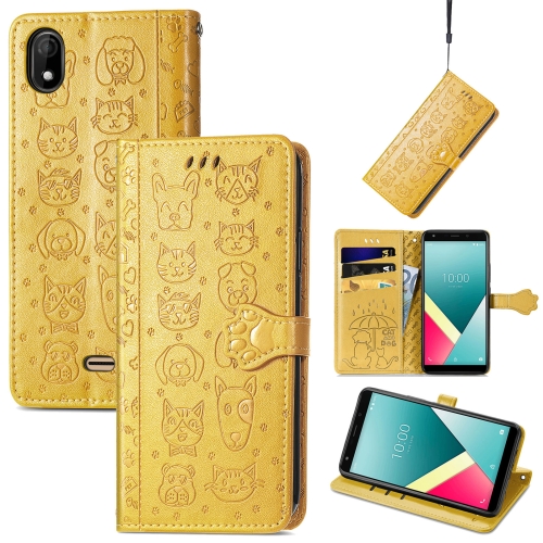 

For Wiko Y61 Lovely Cat and Dog Embossing Pattern Horizontal Flip Leather Case , with Holder & Card Slots & Wallet & Cartoon Clasp & Lanyard(Yellow)