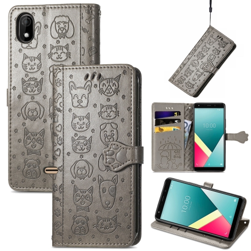 

For Wiko Y61 Lovely Cat and Dog Embossing Pattern Horizontal Flip Leather Case , with Holder & Card Slots & Wallet & Cartoon Clasp & Lanyard(Grey)