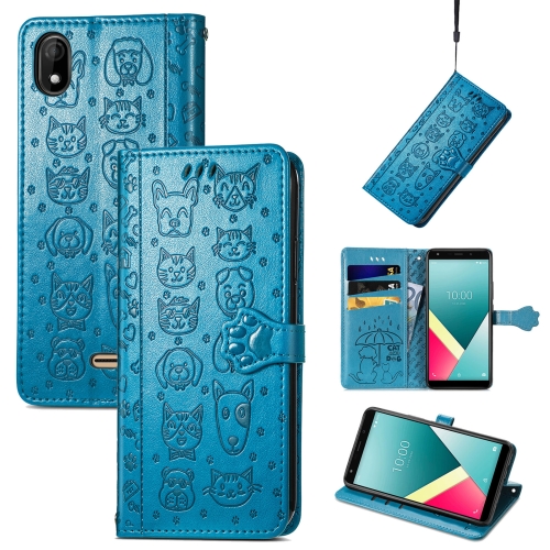 

For Wiko Y61 Lovely Cat and Dog Embossing Pattern Horizontal Flip Leather Case , with Holder & Card Slots & Wallet & Cartoon Clasp & Lanyard(Blue)