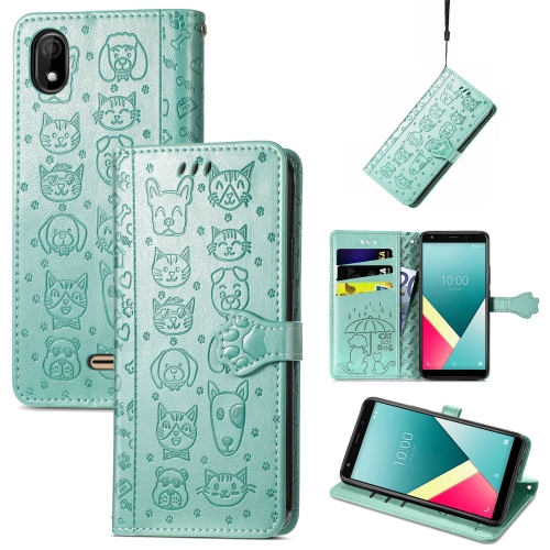 

For Wiko Y61 Lovely Cat and Dog Embossing Pattern Horizontal Flip Leather Case , with Holder & Card Slots & Wallet & Cartoon Clasp & Lanyard(Green)