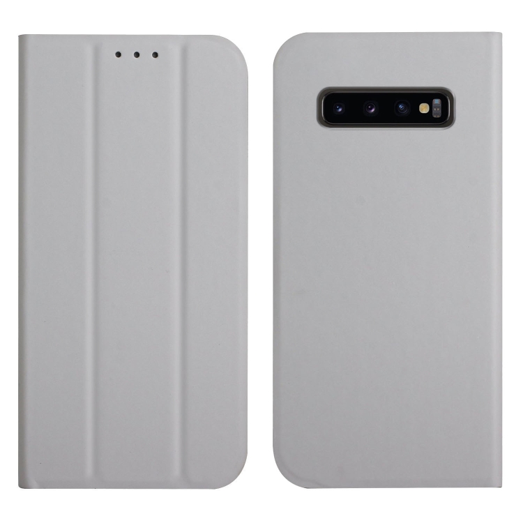 

For Samsung Galaxy S10 3-Folding Ultrathin Skin Feel Magnetic Solid Color Horizontal Flip Leather Case with Holder(Grey)