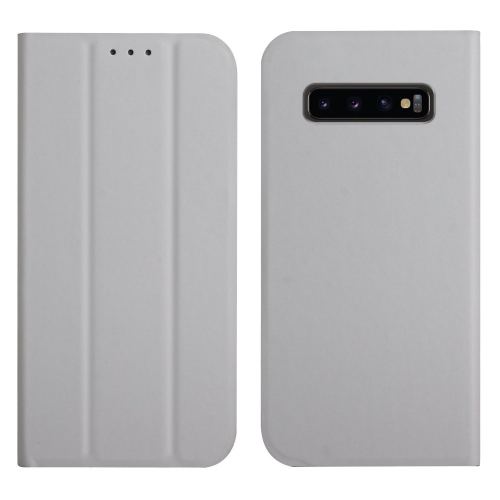 

For Samsung Galaxy S10+ 3-Folding Ultrathin Skin Feel Magnetic Solid Color Horizontal Flip Leather Case with Holder(Grey)