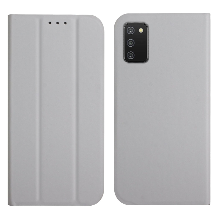 

For Samsung Galaxy A02s US Version 3-Folding Ultrathin Skin Feel Magnetic Solid Color Horizontal Flip Leather Case with Holder(Grey)