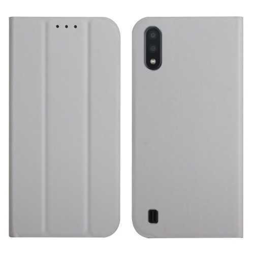 

For Samsung Galaxy A10 3-Folding Ultrathin Skin Feel Magnetic Solid Color Horizontal Flip Leather Case with Holder(Grey)