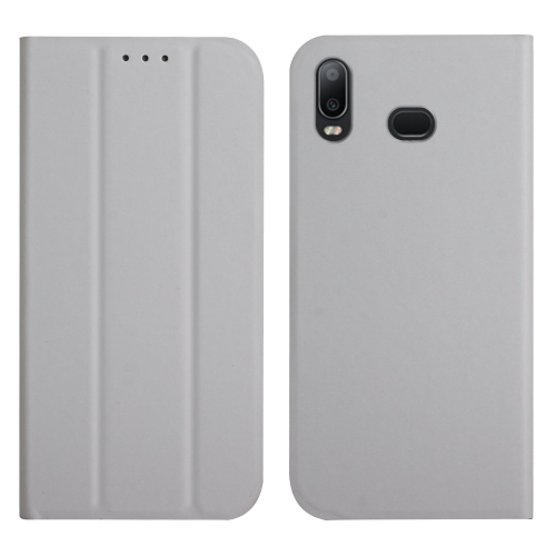 

For Samsung Galaxy A10s 3-Folding Ultrathin Skin Feel Magnetic Solid Color Horizontal Flip Leather Case with Holder(Grey)