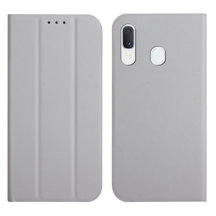 

For Samsung Galaxy A30 3-Folding Ultrathin Skin Feel Magnetic Solid Color Horizontal Flip Leather Case with Holder(Grey)