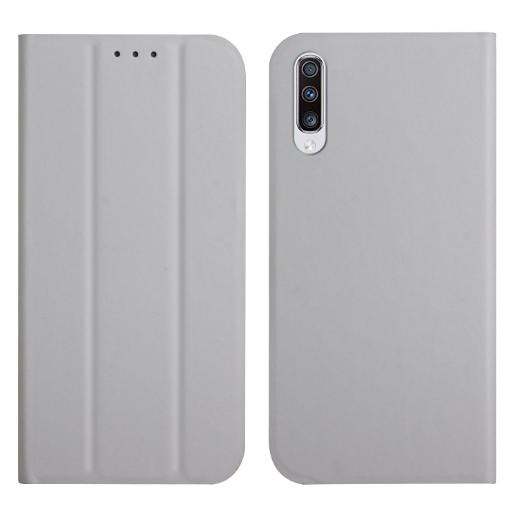 

For Samsung Galaxy A50 3-Folding Ultrathin Skin Feel Magnetic Solid Color Horizontal Flip Leather Case with Holder(Grey)