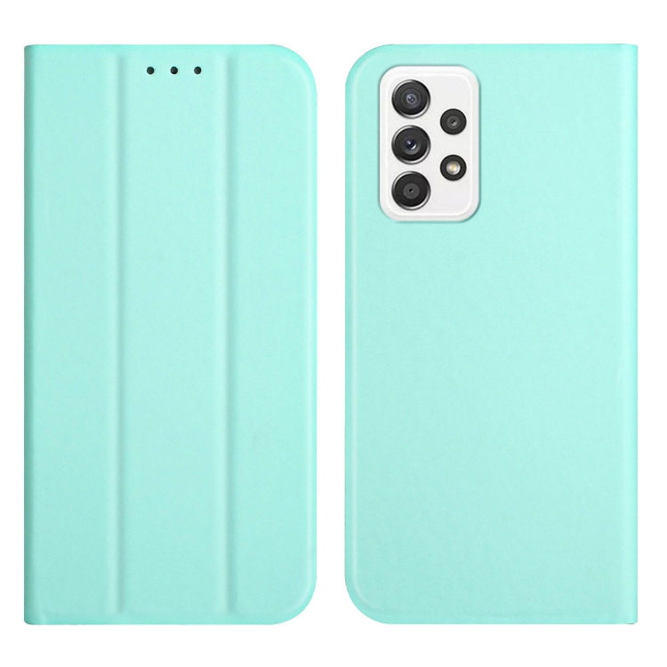 

For Samsung Galaxy A52 5G 3-Folding Ultrathin Skin Feel Magnetic Solid Color Horizontal Flip Leather Case with Holder(Mint Green)