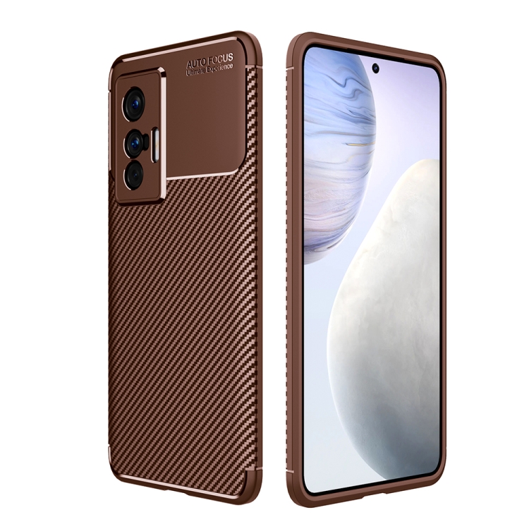 

For vivo X70 Carbon Fiber Texture Shockproof TPU Case(Brown)