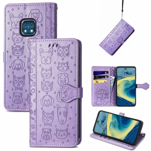 

For Nokia XR20 Lovely Cat and Dog Embossing Pattern Horizontal Flip Leather Case , with Holder & Card Slots & Wallet & Cartoon Clasp & Lanyard(Purple)