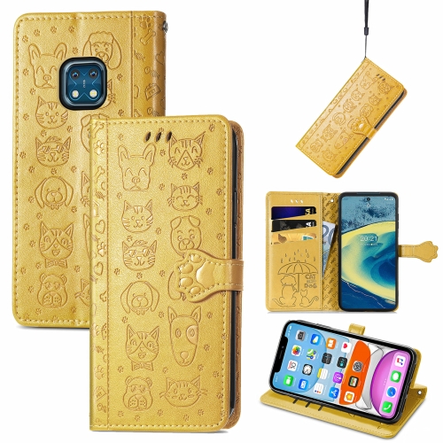 

For Nokia XR20 Lovely Cat and Dog Embossing Pattern Horizontal Flip Leather Case , with Holder & Card Slots & Wallet & Cartoon Clasp & Lanyard(Yellow)