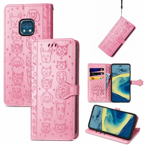 

For Nokia XR20 Lovely Cat and Dog Embossing Pattern Horizontal Flip Leather Case , with Holder & Card Slots & Wallet & Cartoon Clasp & Lanyard(Pink)