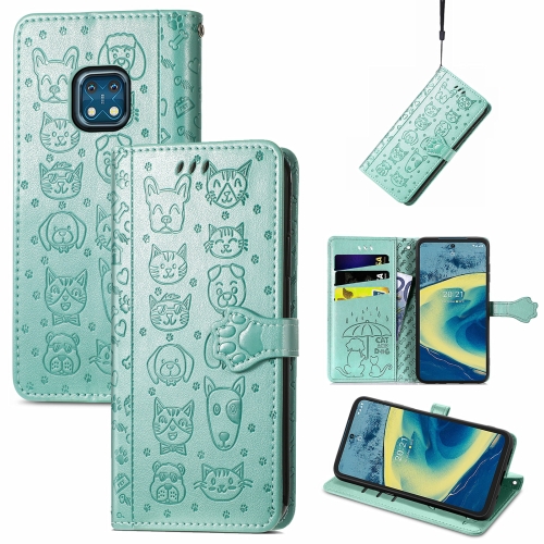 

For Nokia XR20 Lovely Cat and Dog Embossing Pattern Horizontal Flip Leather Case , with Holder & Card Slots & Wallet & Cartoon Clasp & Lanyard(Green)