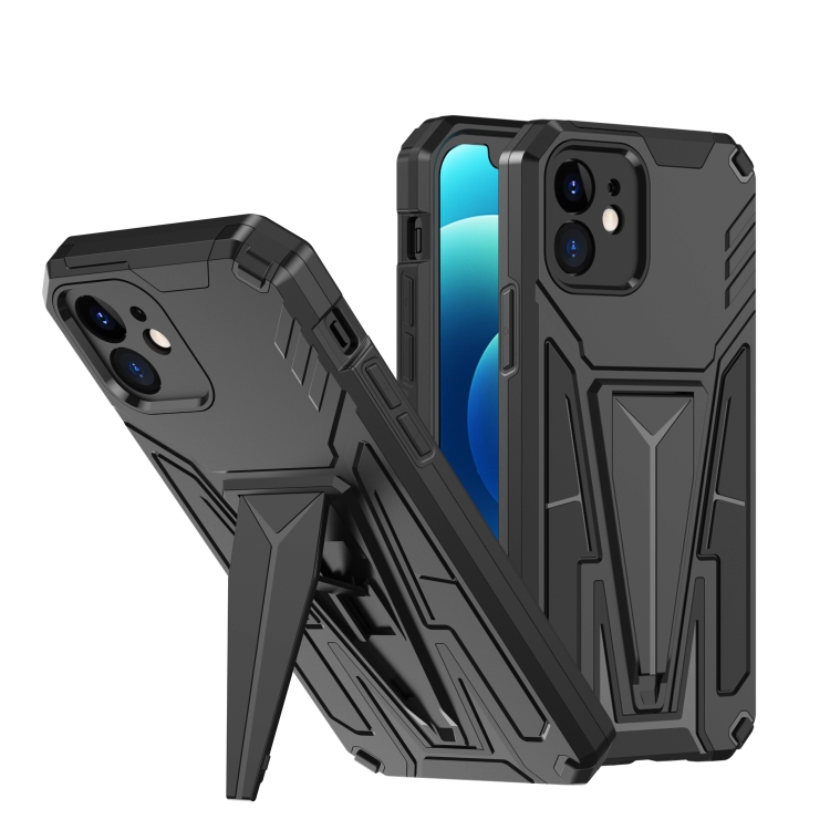 

Super V Armor PC + TPU Shockproof Case with Invisible Holder For iPhone 12(Black)